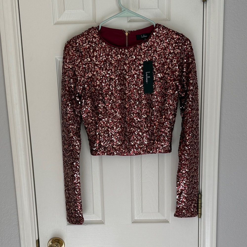 Lulu's Sparkling Pink Sequin Blouse